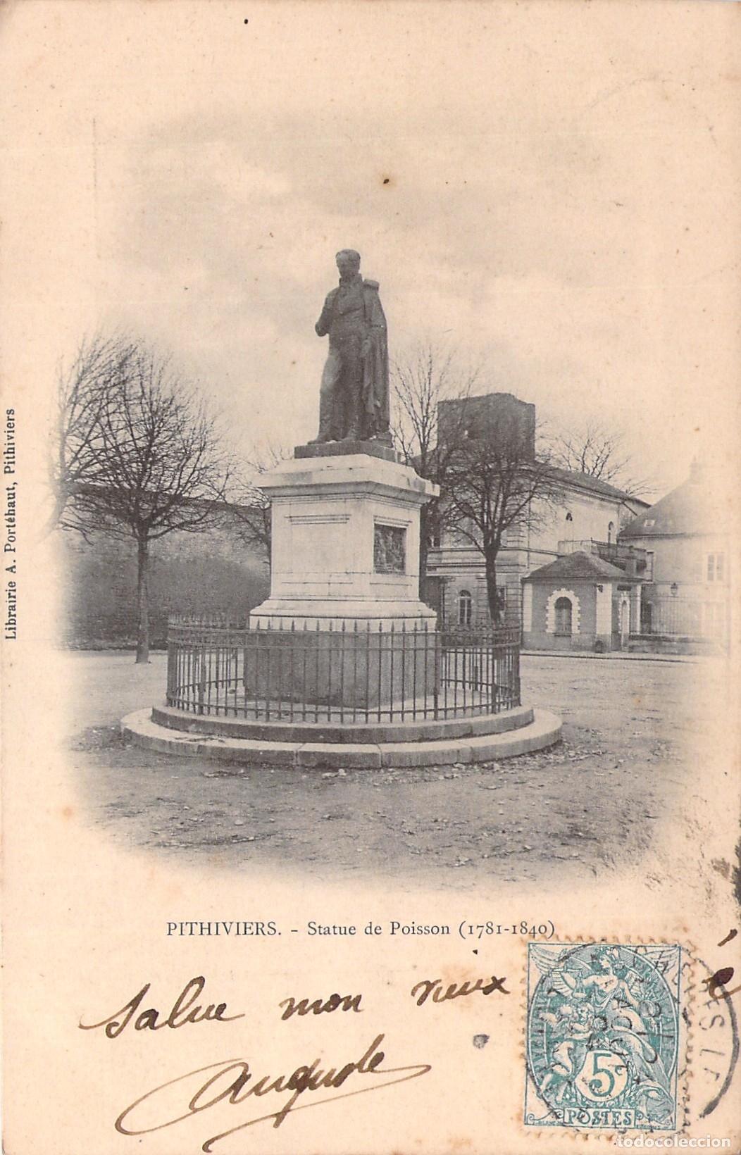 Postales: Postal de la estatua de Poisson en Pithiviers, Francia