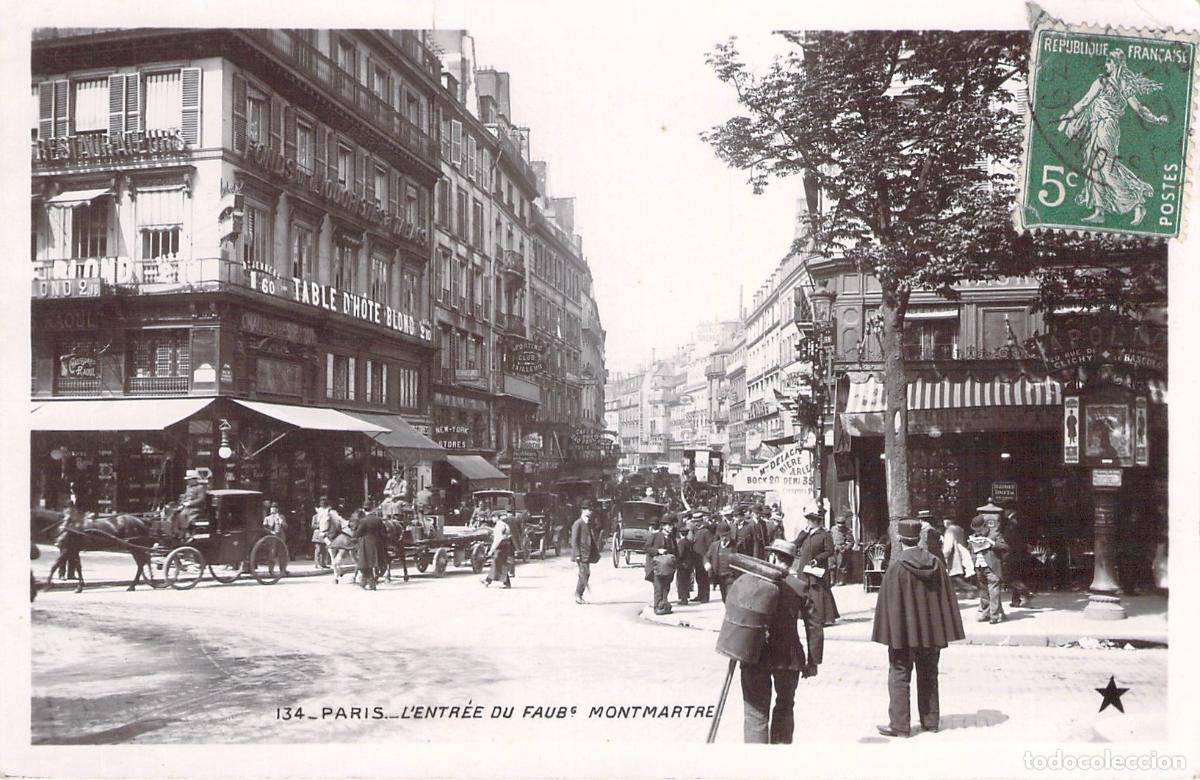 Postales: Postal de la entrada del Faubourg Montmartre en Par&iacute;s