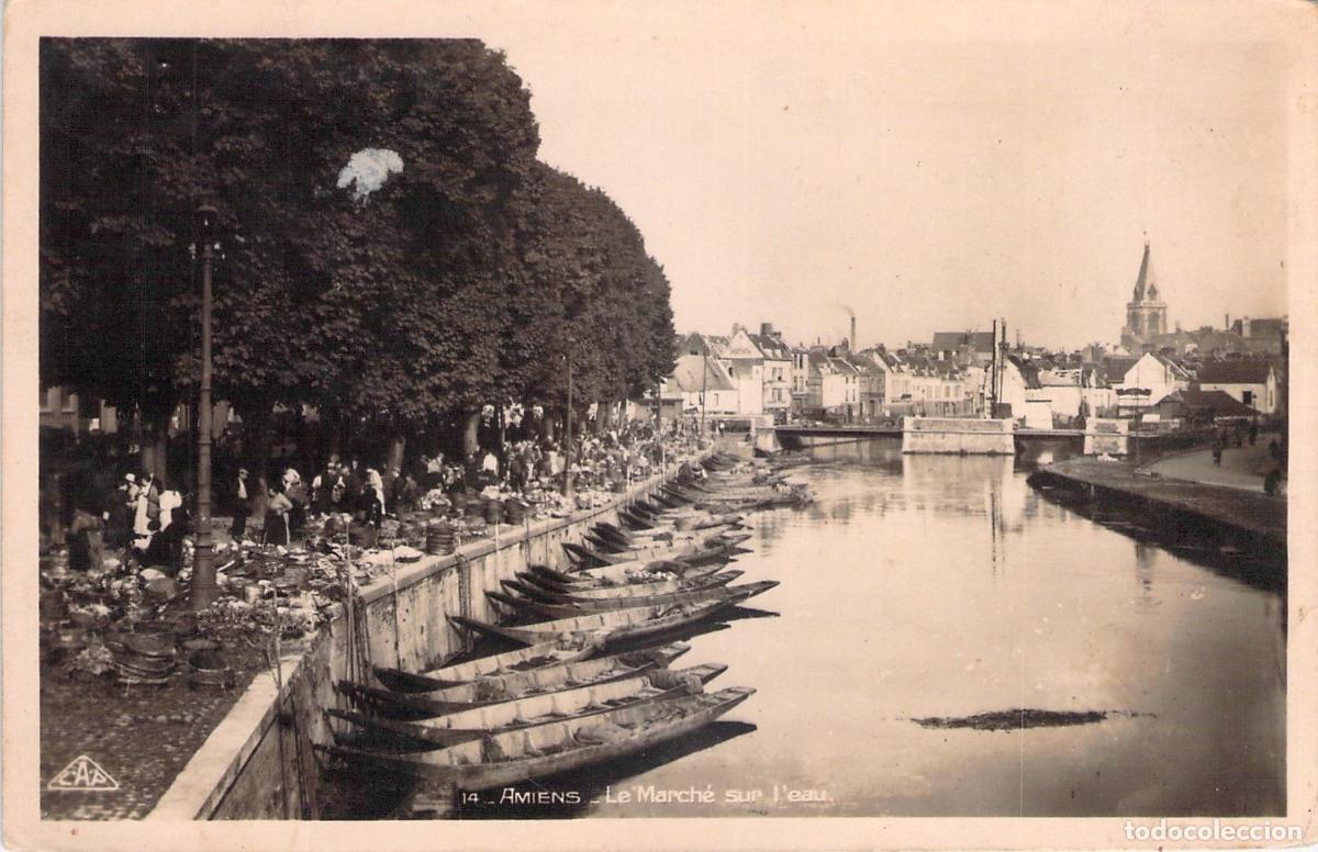 Postales: Postal de Amiens, Francia - Mercado flotante en el r&iacute;o