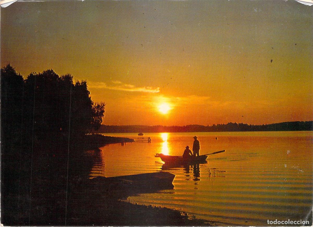 Postales: Postal del Lago de los Settons al atardecer en Francia