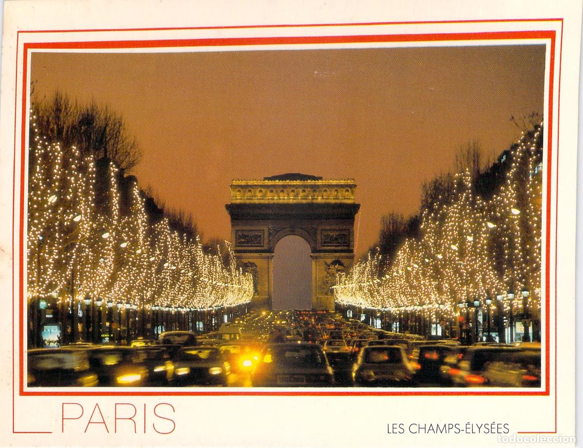 Postales: Postal de Par&iacute;s con el Arco del Triunfo y los Campos El&iacute;seos iluminados