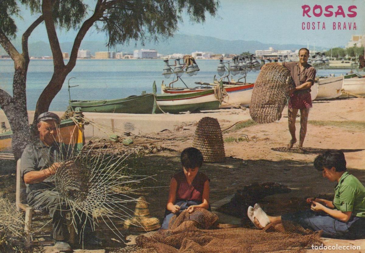 Postales: Espa&ntilde;a Rosas Catalu&ntilde;a Costa Brava Escena Costera Pescadores Y Barcas *YAF353