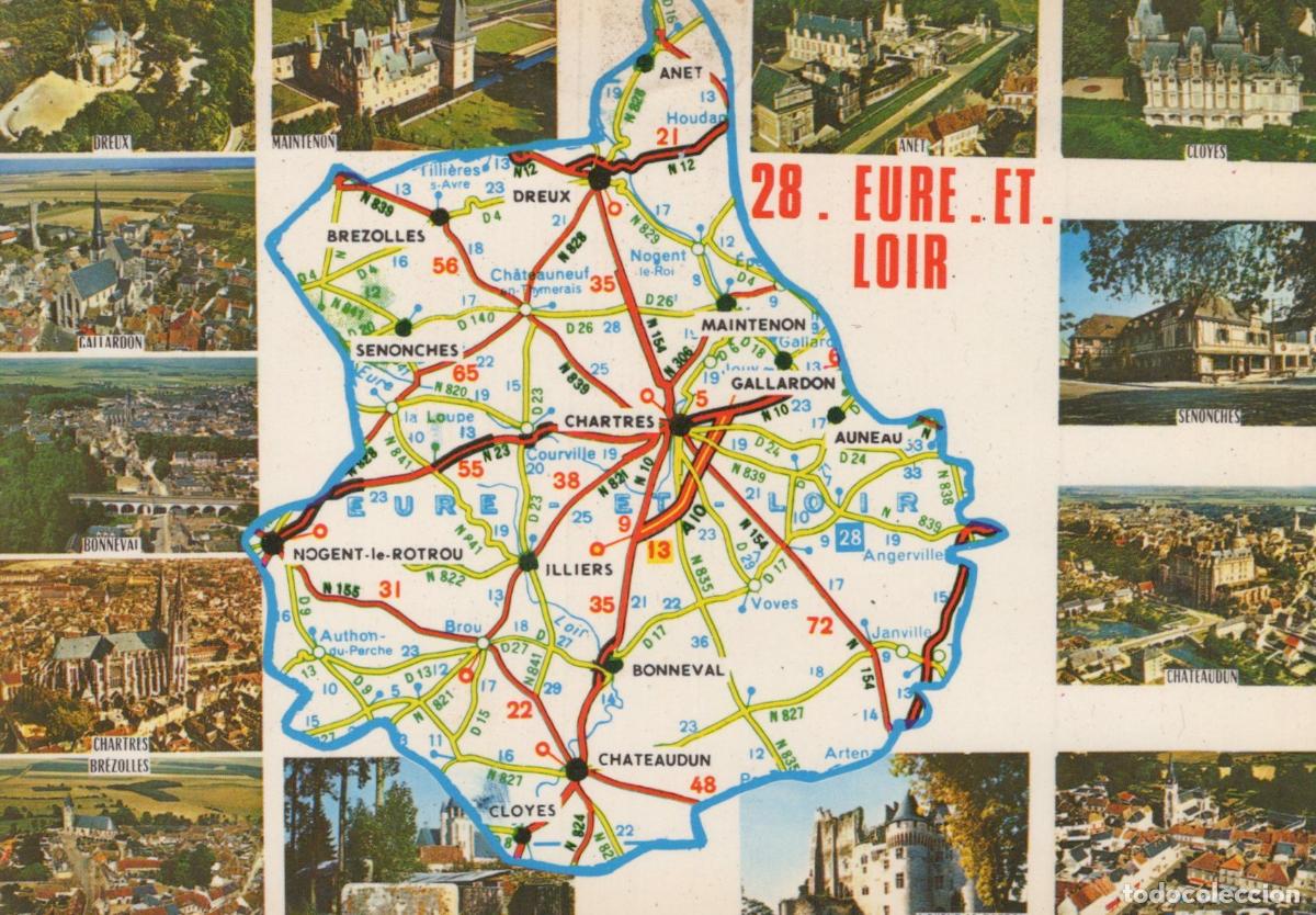 Postcards: France Chartres Carte R&eacute;gionale Ch&acirc;teaux Paysages Vues A&eacute;riennes Eure et *YAF388