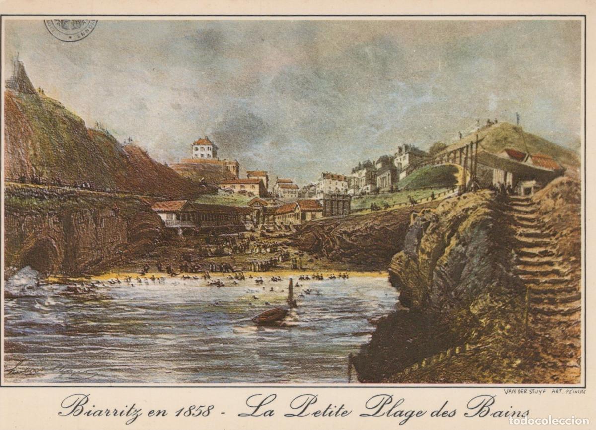 Postcards: France Biarritz Petite Plage des Bains 1858 Sc&egrave;ne C&ocirc;ti&egrave;re Circul&eacute;e *YAF251