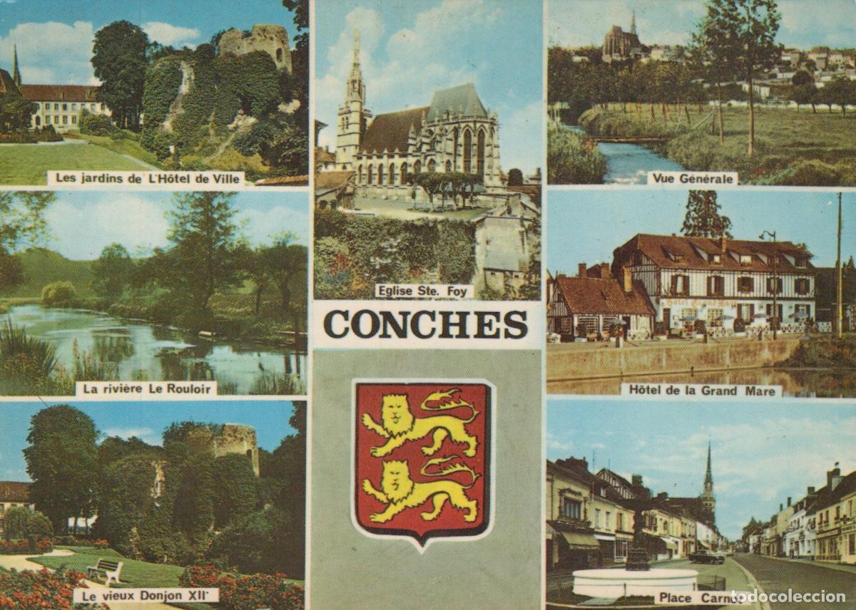 Postales: France Conches Eure Vues Multiples &Eacute;glise Ste Foy Ch&acirc;teau H&ocirc;tel de Ville *YAF396