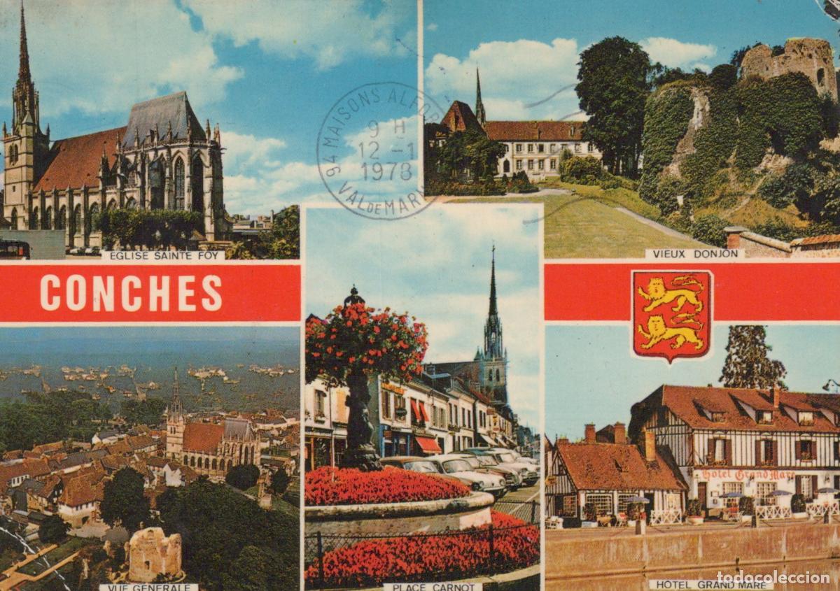 Postkarten: France Conches Eure Vues Multiples &Eacute;glise Donjon Place H&ocirc;tel *YAF407