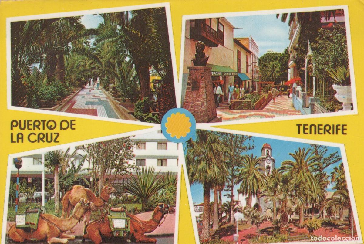 Postkarten: Espa&ntilde;a Puerto de la Cruz Rincones T&iacute;picos Camellos Iglesia Circulada *YAF889