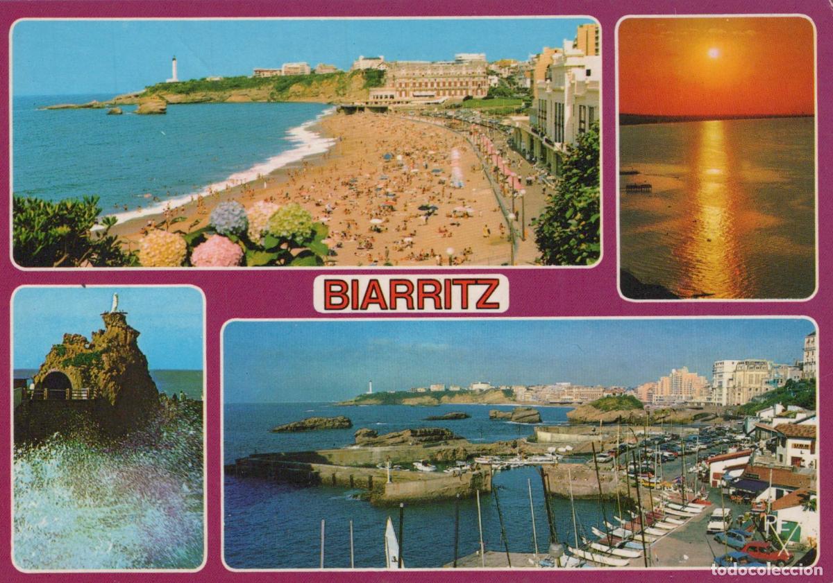 Postcards: France Biarritz Plage Port Rocher Vierge Coucher Soleil *YAF949