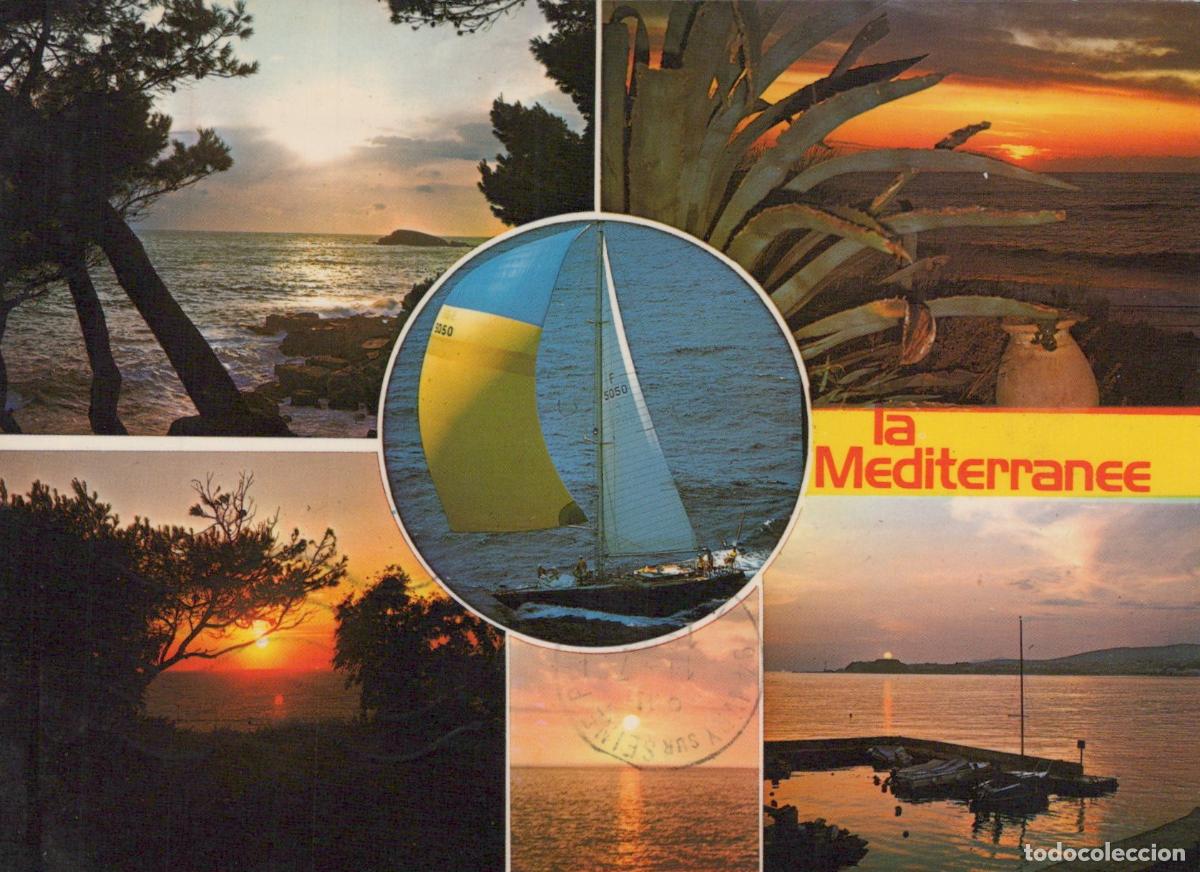 Postkarten: France Port Leucate M&eacute;diterran&eacute;e Coucher de Soleil Voilier *YAF701