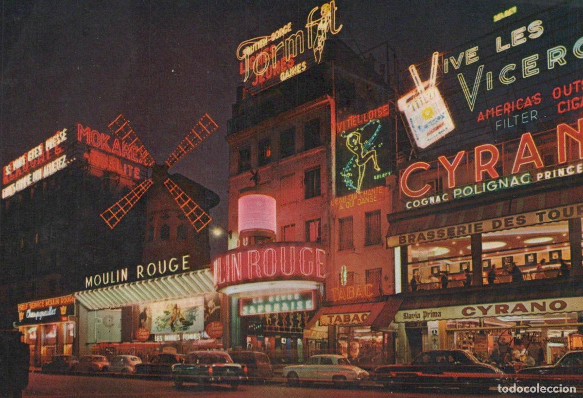 Postcards: France Paris &Icirc;le de Moulin Rouge Nuit Illumin&eacute;e Architecture Unposted *YAF866
