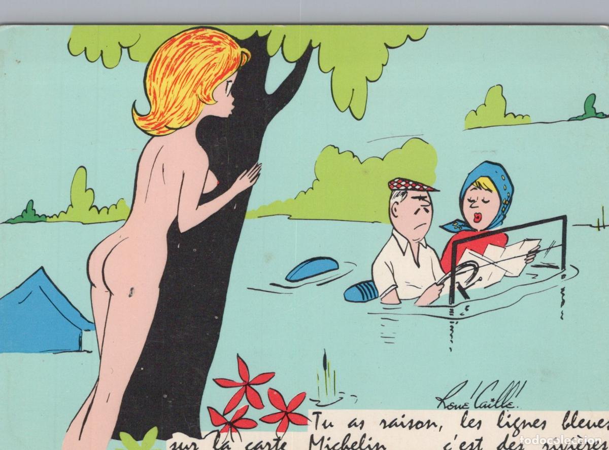 Postales: France Maule Humour Couple Rivi&egrave;re Femme Nue Bande Dessin&eacute;e Unposted *YAF976