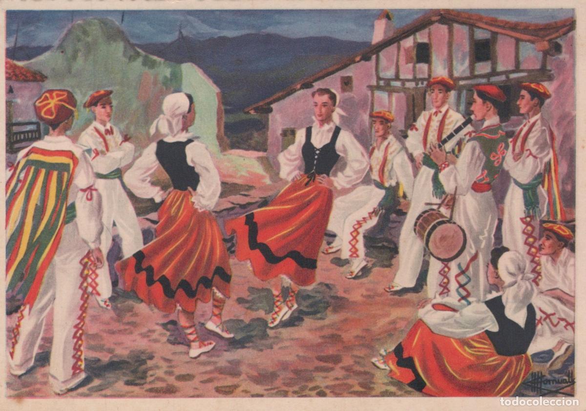 Cartoline: France Biarritz Danse Basque Traditionnelle Costumes Unposted *YAG001
