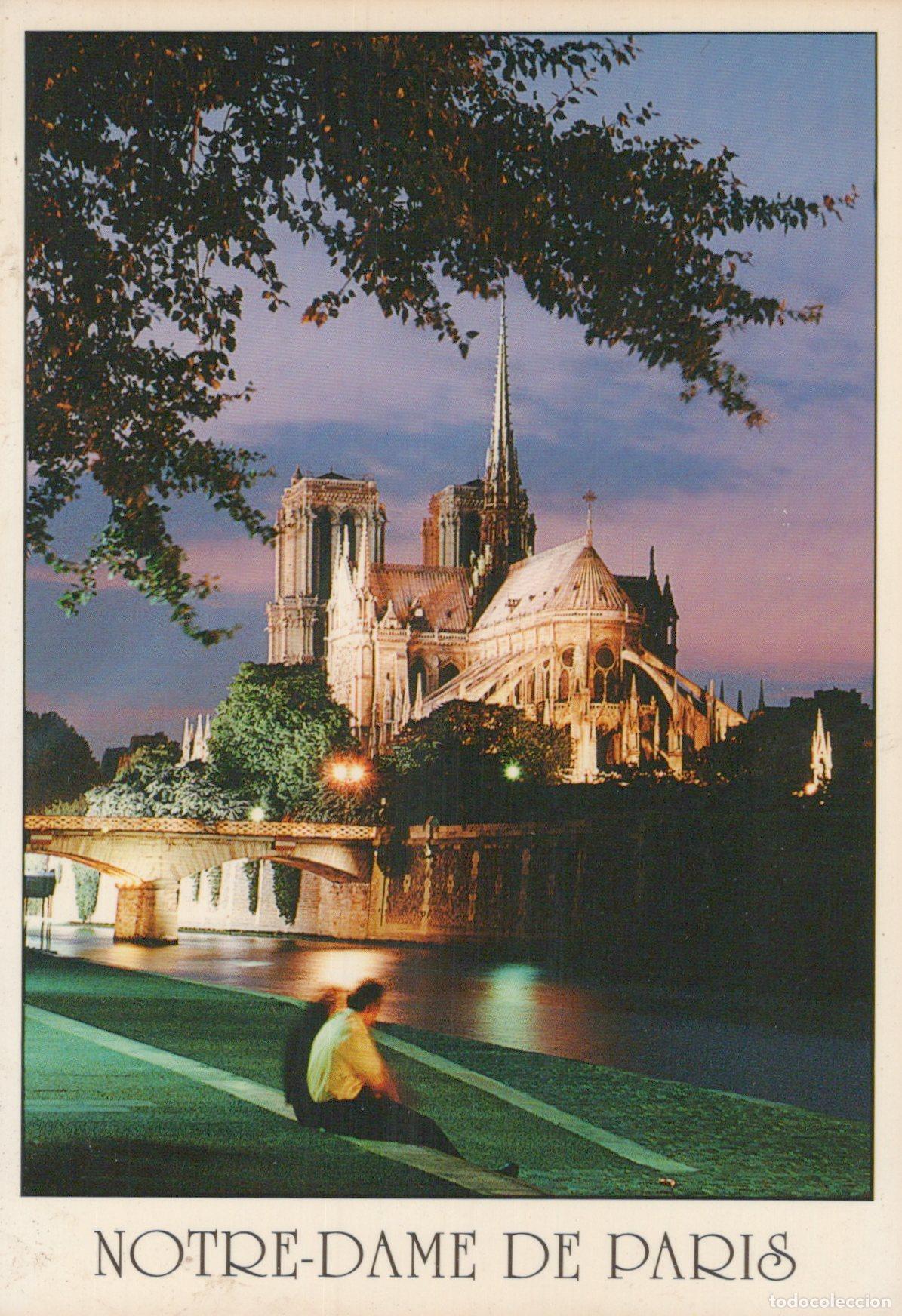 Postkarten: France Paris &Icirc;le de Notre Dame de Nuit Quai Tournelle Seine Circul&eacute; *YAG056
