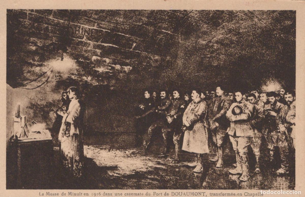 Postkarten: Fort Douaumont Midnight Mass 1916, Soldiers in Casemate Chapel *YAG620
