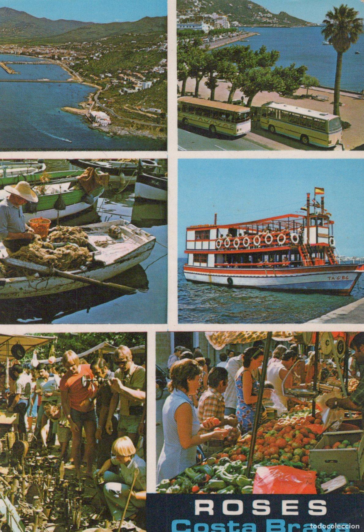 Cartoline: Espa&ntilde;a Rosas Girona Vistas Panor&aacute;micas Barcos Puerto Y Mercados *YAG411