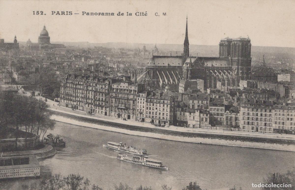Cartoline: Paris Panorama &Icirc;le de la Cit&eacute; Notre Dame Cathedral Seine River Boats *YAG676
