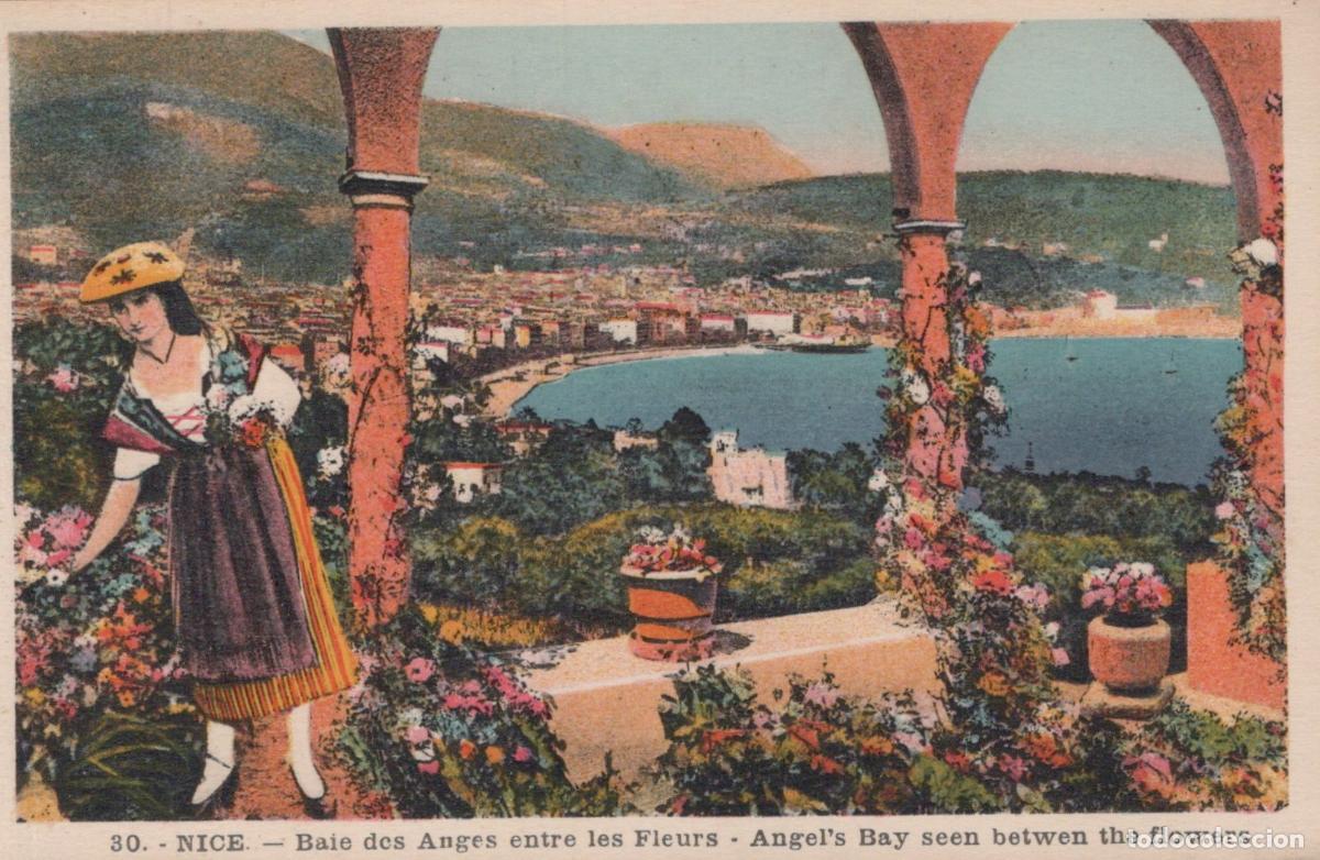 Cartoline: France Nice Baie des Anges Paysage Avec Femme et Arches Unposted *YAG455