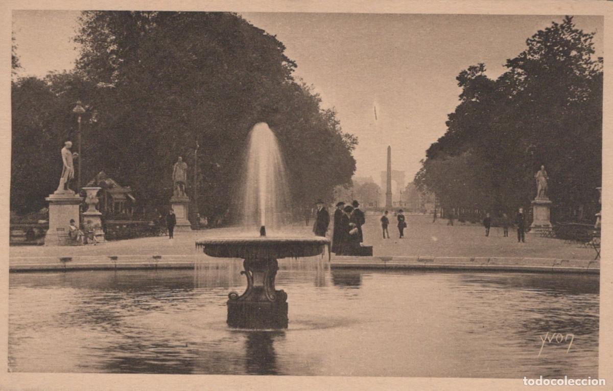 Postais: Paris Tuileries Garden Fountain Obelisk Statues People Strolling *YAG696