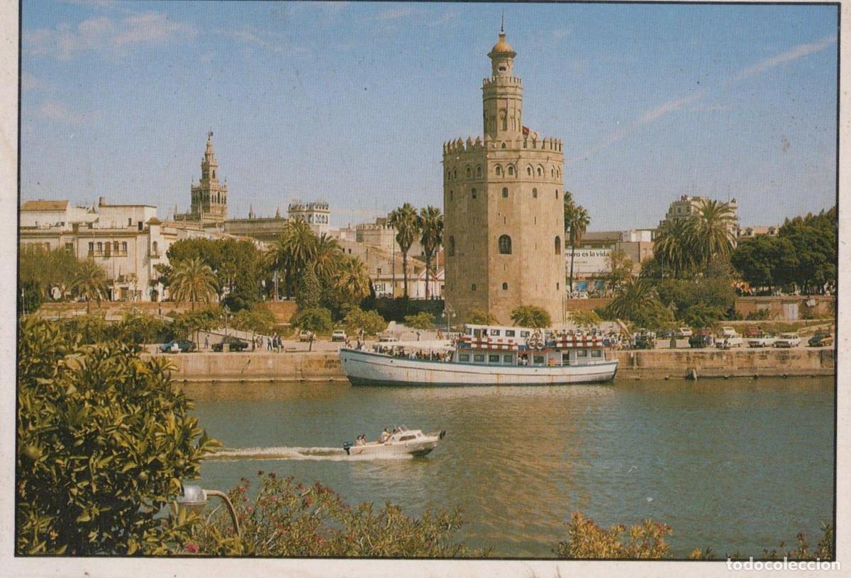 Postkarten: Espa&ntilde;a Sevilla Torre del Oro Y R&iacute;o Guadalquivir Con Barco Unposted *YAG518