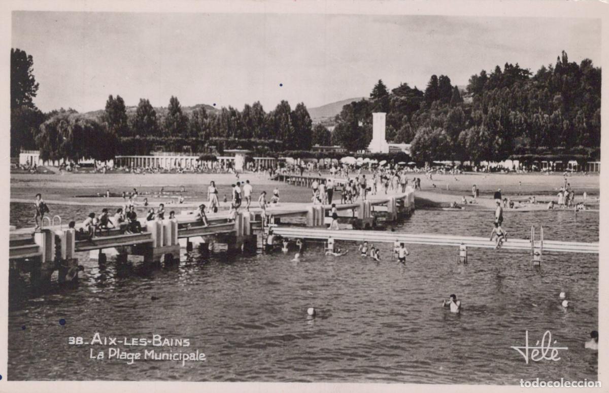 Postais: Aix-les-Bains Municipal Beach, Swimmers and Pier, Savoie, France *YAG604