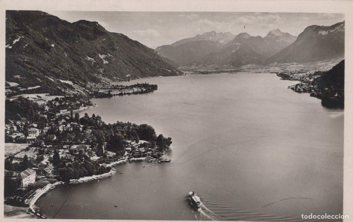 Postales: Talloires, Lake Annecy, Bauges Massif, France. Scenic view with boat. *YAG656