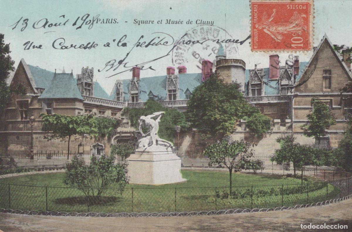Postales: Paris Square and Cluny Museum with Statue, Gothic Architecture *YAG983