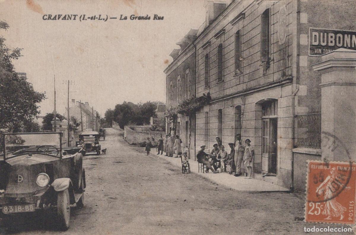Cartoline: Cravant, Indre-et-Loire, La Grande Rue, Animated Street Scene with Car *YAG664