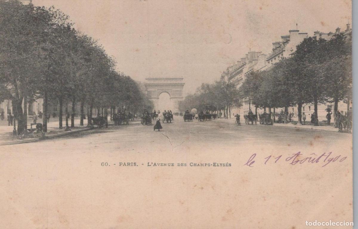 Cartoline: Paris Champs-&Eacute;lys&eacute;es Avenue with Arc de Triomphe, Horse Carriages, Early *YAG695