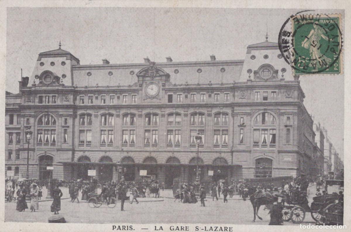 Postales: Paris Gare S-Lazare Train Station with Horse Carriages and People *YAG797
