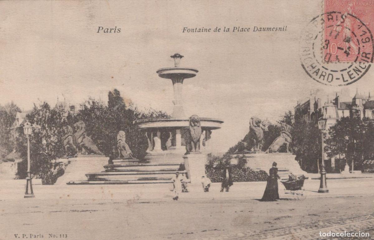 Cartoline: Paris Place Daumesnil Fountain with Lion Statues, Street Scene *YAG808