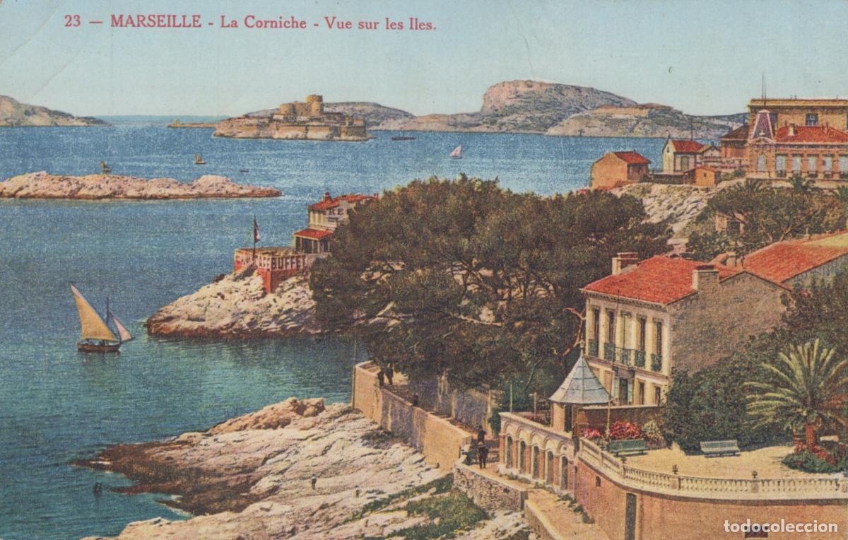 Postales: Marseille La Corniche Coastal View with Islands and Sailboat *YAG974