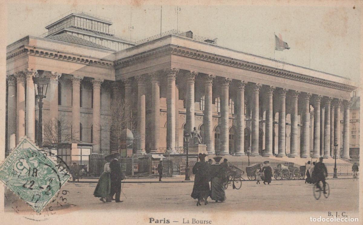 Postales: Paris Bourse Stock Exchange Building, People, French Flag, Early 1900s *YAG979