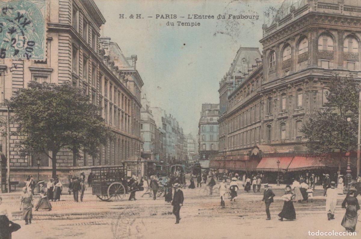 Postales: Paris L'Entr&eacute;e du Faubourg du Temple Street Scene People Carriages *YAG981