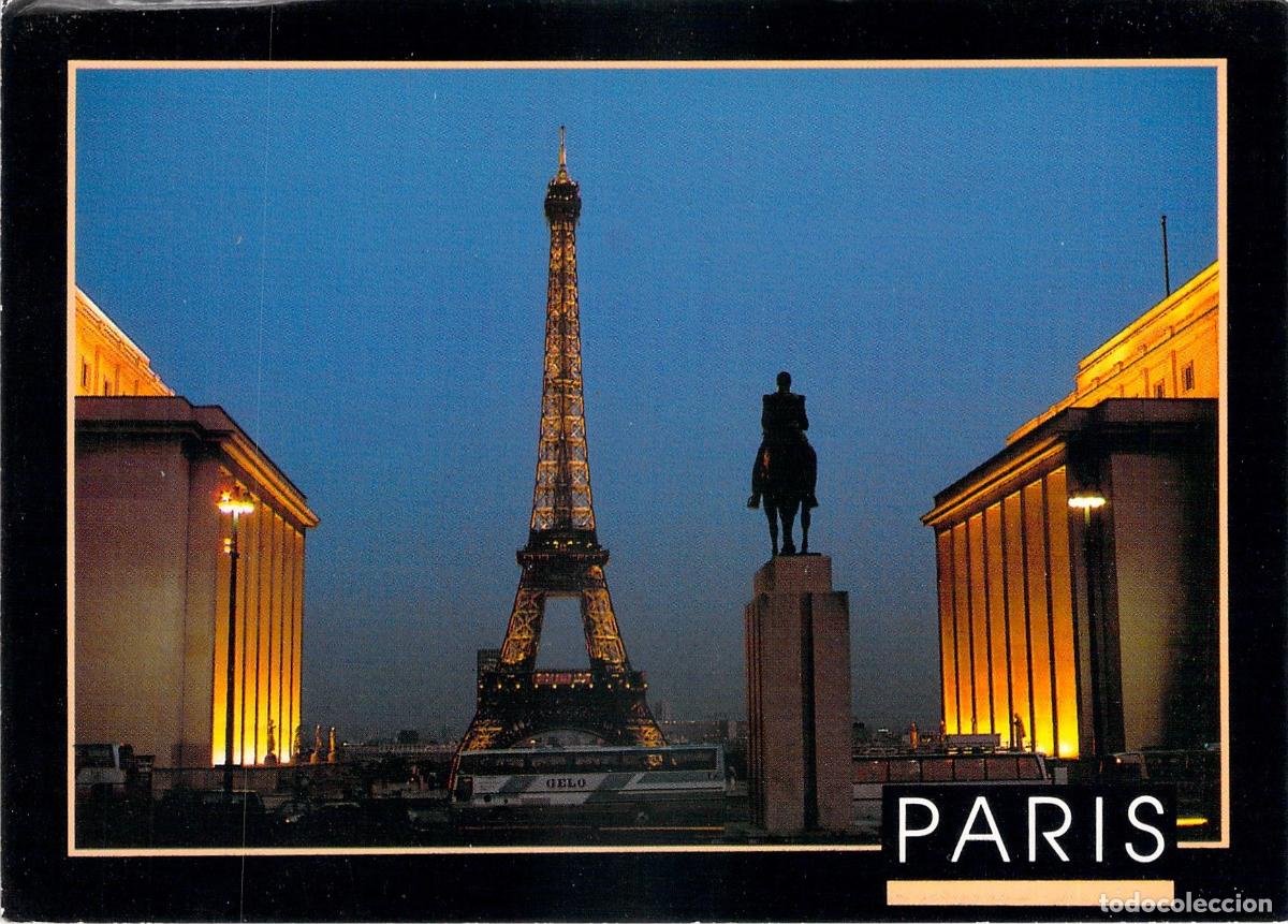 Postales: Postal de Par&iacute;s: Vista nocturna del Trocadero y la Torre Eiffel