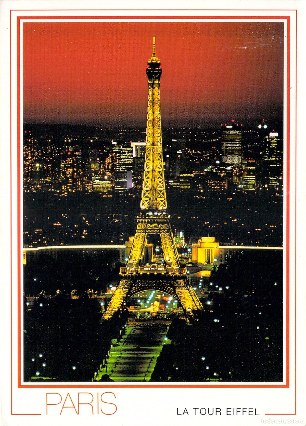 Postkarten: Postal de la Torre Eiffel iluminada de noche en Paris