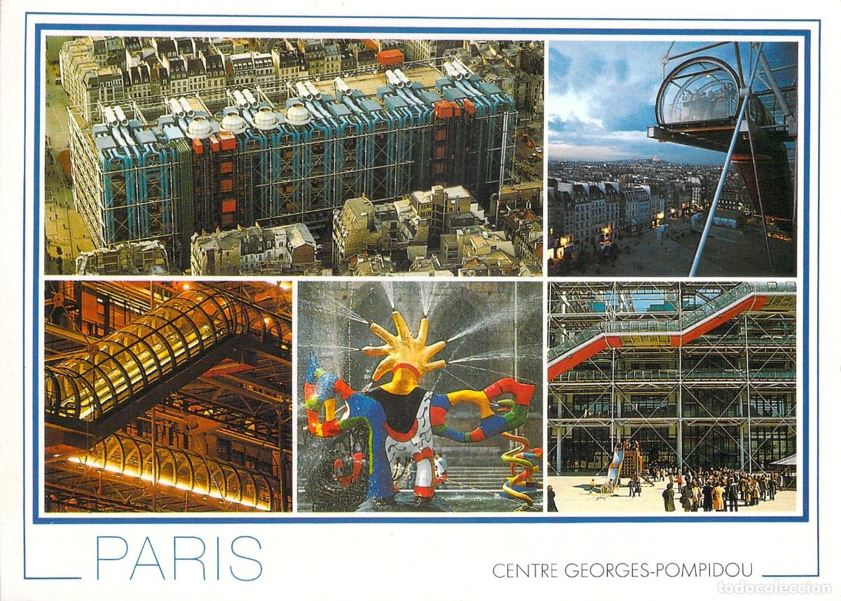 Postkarten: Postal de Par&iacute;s, Centre Georges-Pompidou, arquitectura ic&oacute;nica