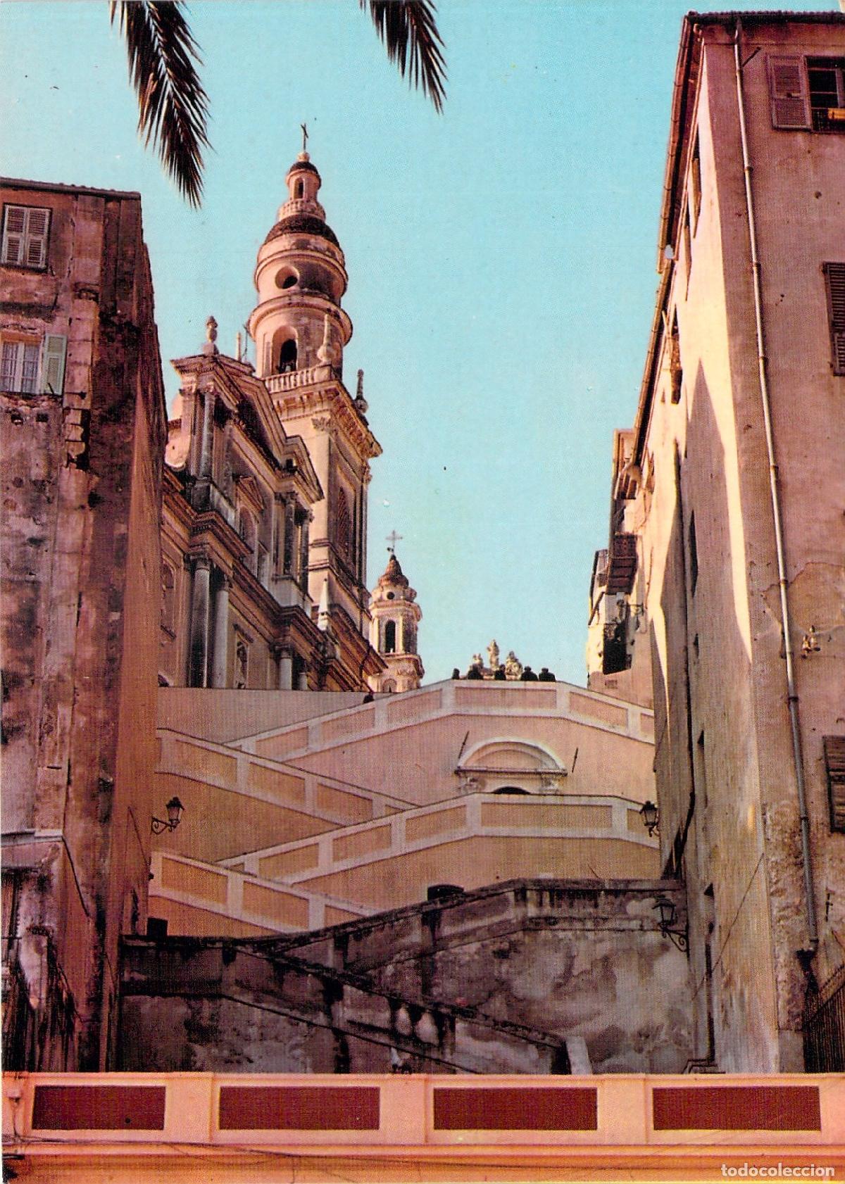 Postkarten: Postal de Menton Francia Escaleras Iglesia Saint-Michel