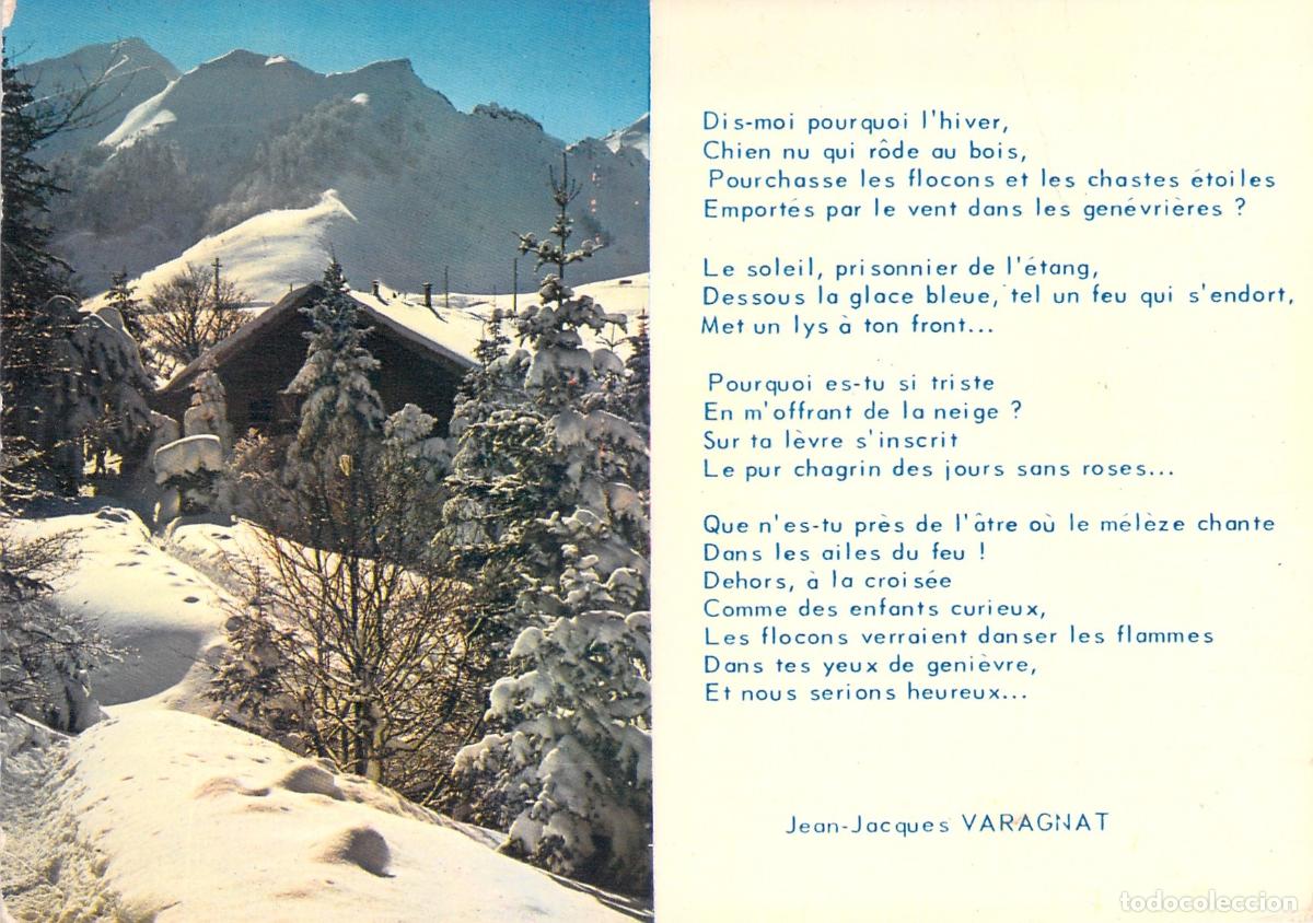 Postkarten: Postal de paisaje invernal en Auvergne con poema franc&eacute;s