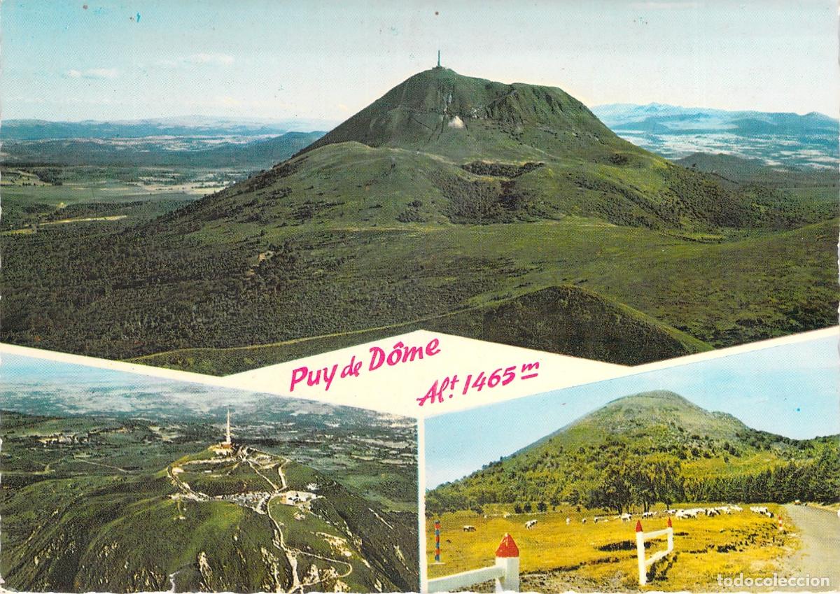 Postkarten: Postal del volc&aacute;n Puy de D&ocirc;me y su antena de televisi&oacute;n en Auvernia, Francia