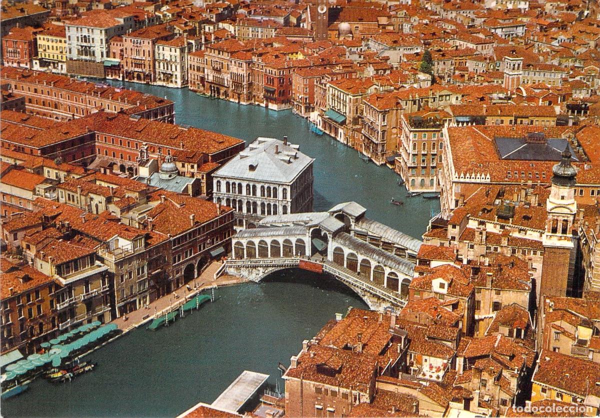 Postales: Postal de Venecia: Vista A&eacute;rea del Canal Grande y Puente de Rialto