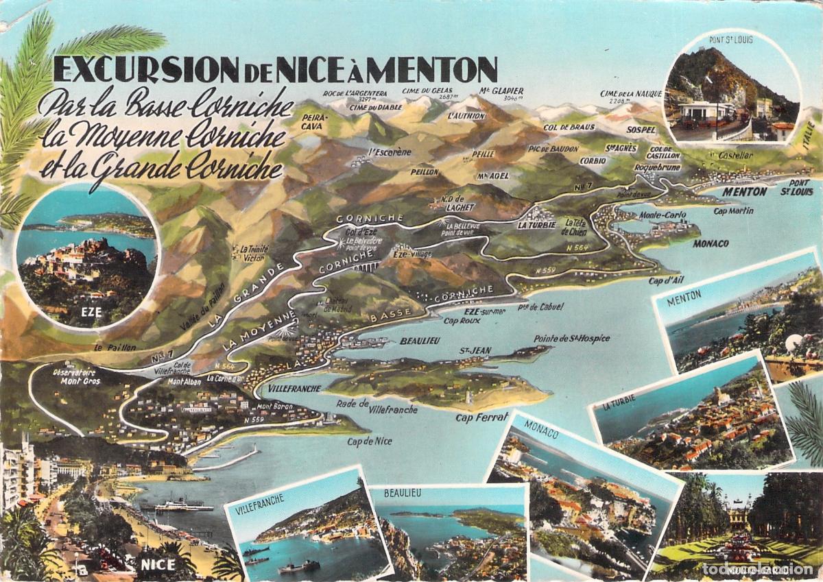 Postales: Postal de la Excursi&oacute;n de Niza a Menton en la Costa Azul Francesa