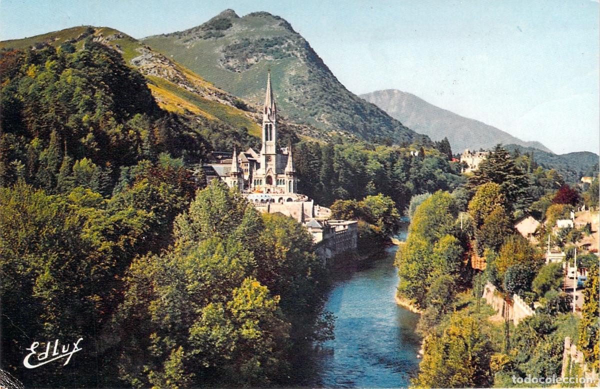 Cartoline: Postal de la Bas&iacute;lica y el R&iacute;o Gave en Lourdes, Francia