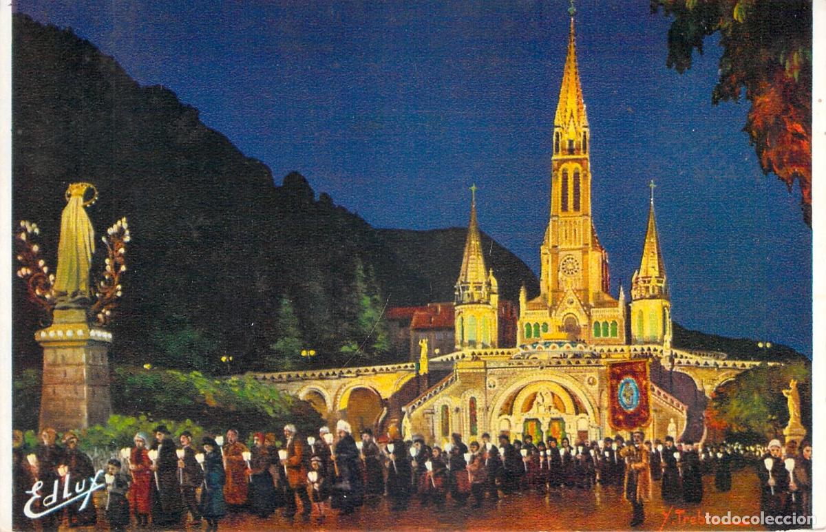 Cartoline: Postal de la procesi&oacute;n de antorchas en el Santuario de Lourdes, Francia