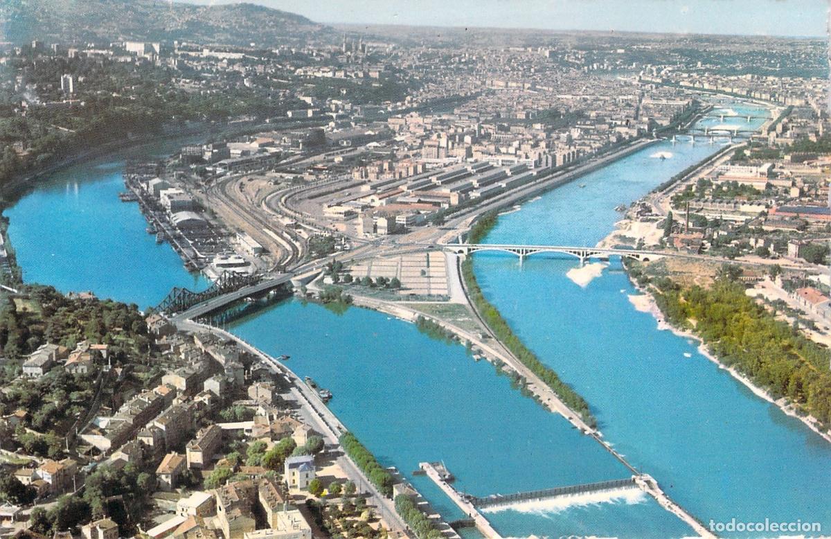 Postkarten: Postal de la confluencia del R&oacute;dano y el Saona en Lyon, Francia