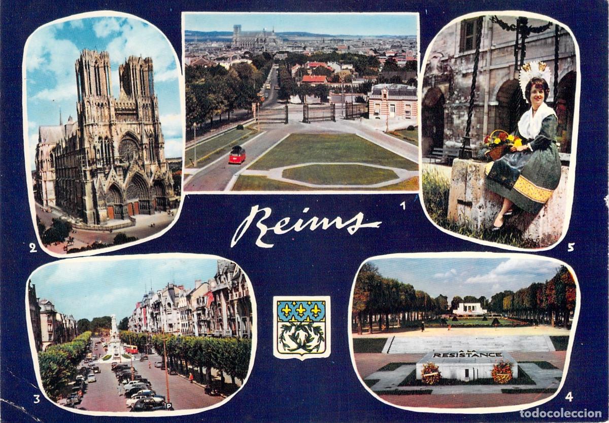 Postkarten: Postal de Reims con vistas panor&aacute;micas y monumentos emblem&aacute;ticos