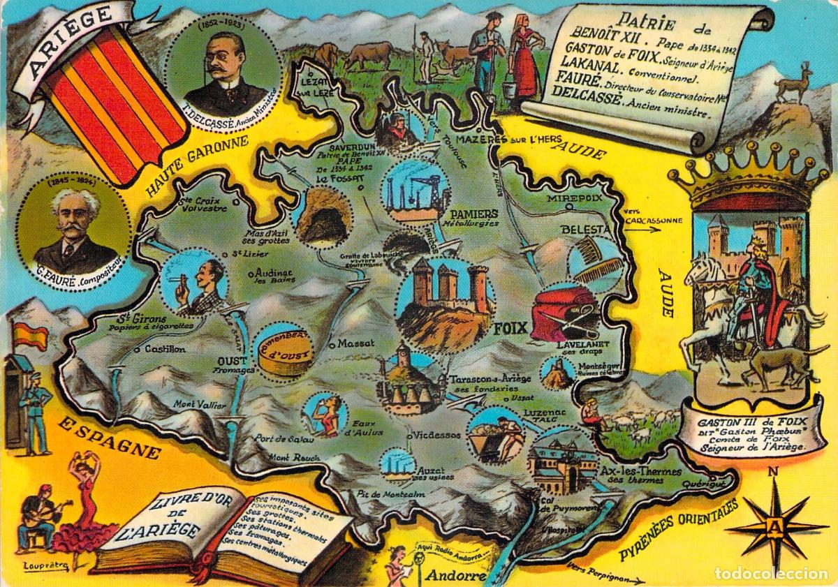 Postkarten: Postal de mapa ilustrado del departamento de Ariege, Francia