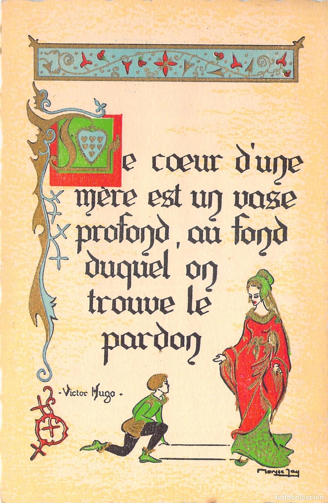 Postales: Postal ilustrada con cita de Victor Hugo sobre el coraz&oacute;n de una madre