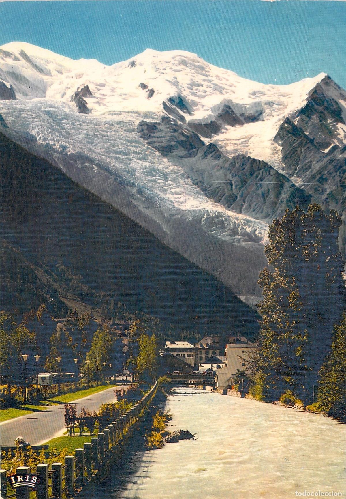 Postales: Postal de Chamonix con vista al Monte Blanco y Glaciar de los Bossons