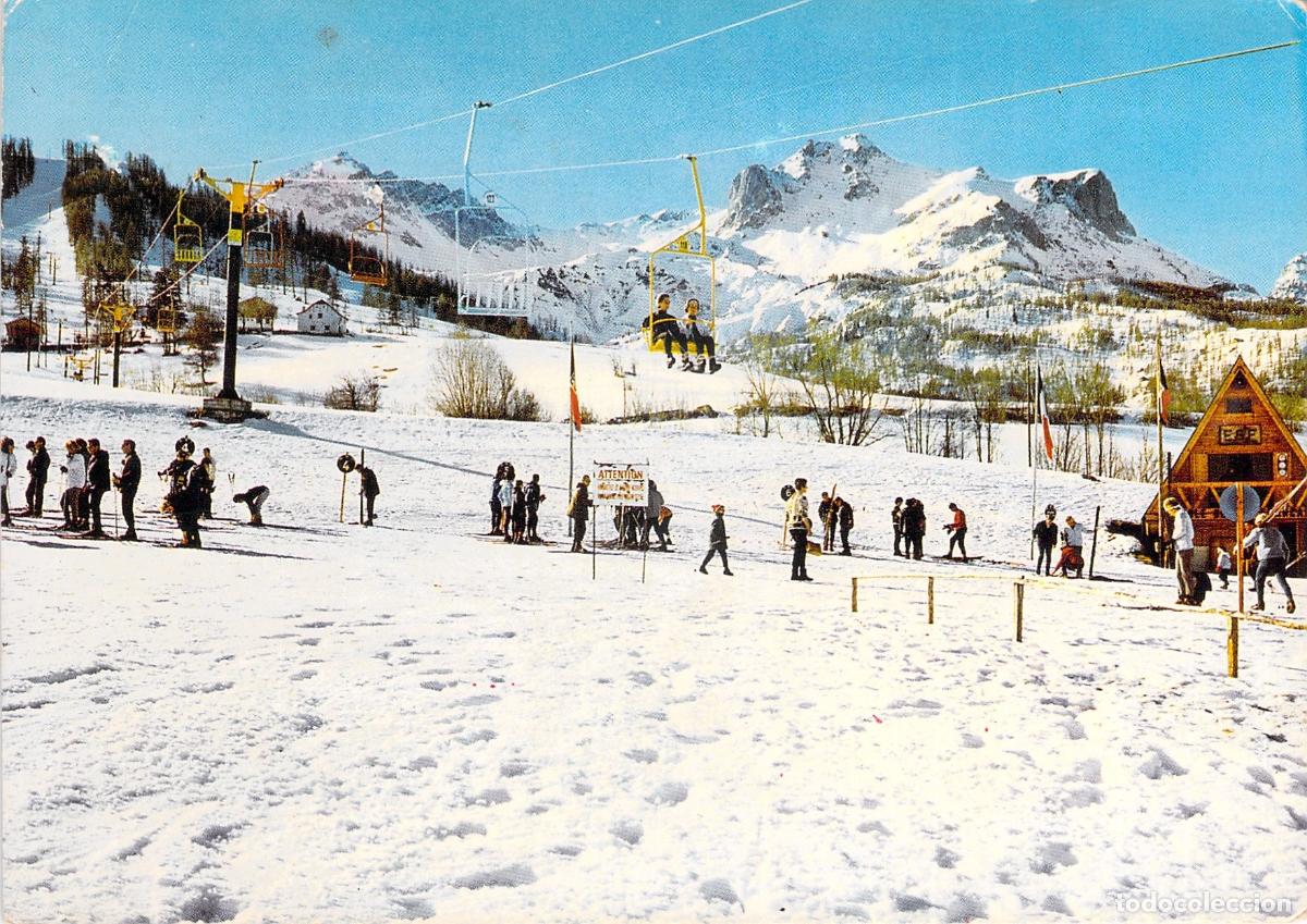 Postales: Postal de Le Sauze en los Alpes franceses con telesilla y monta&ntilde;as