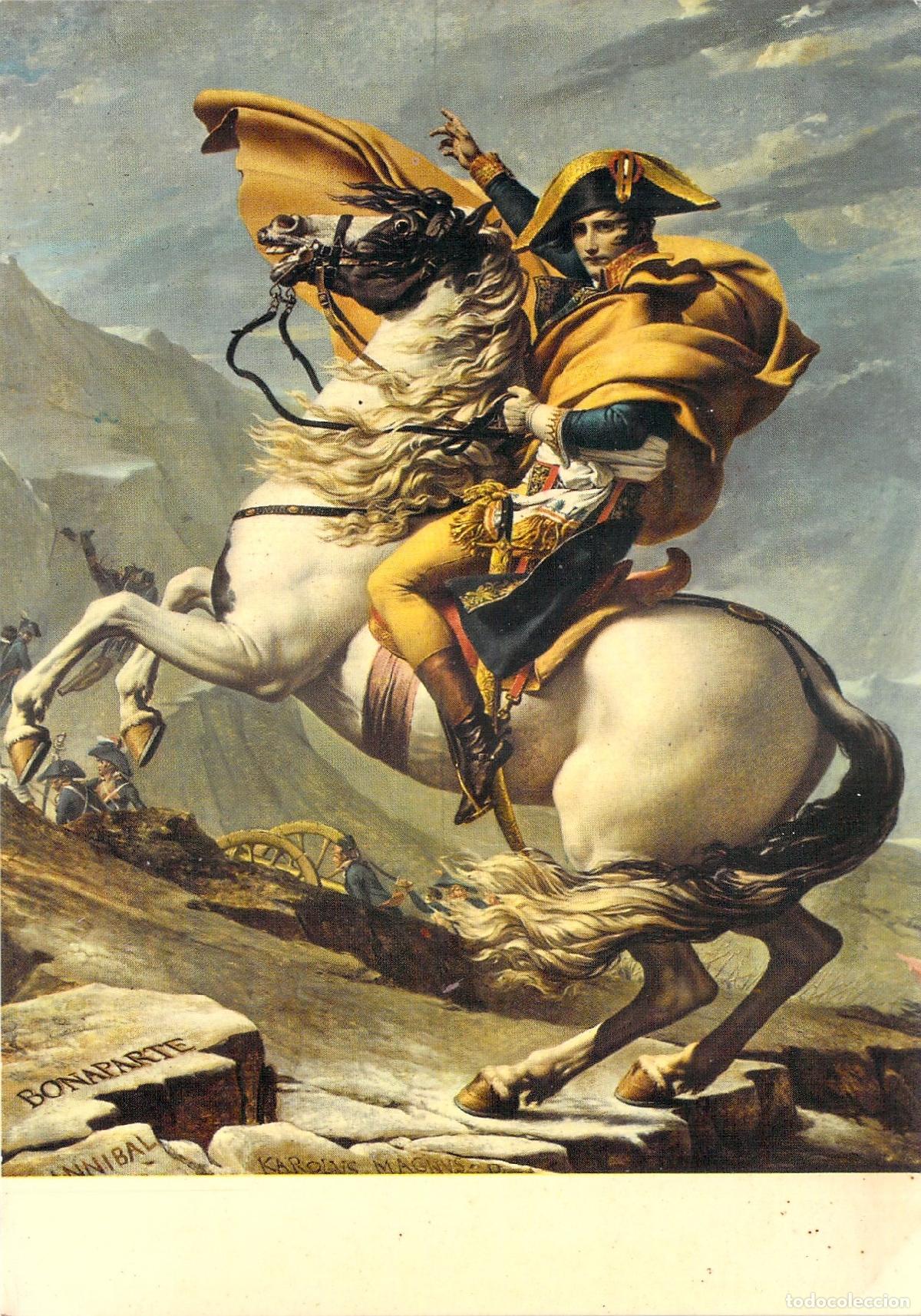 Postales: Postal de Napole&oacute;n Bonaparte cruzando los Alpes seg&uacute;n Jacques-Louis David